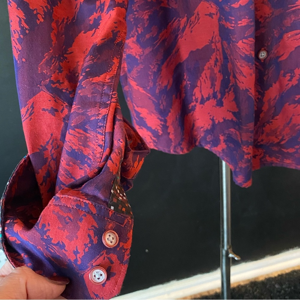 Robert Graham Red Purple Abstract Print Button Down Shirt Contrast Cuffs - Picture 3 of 10